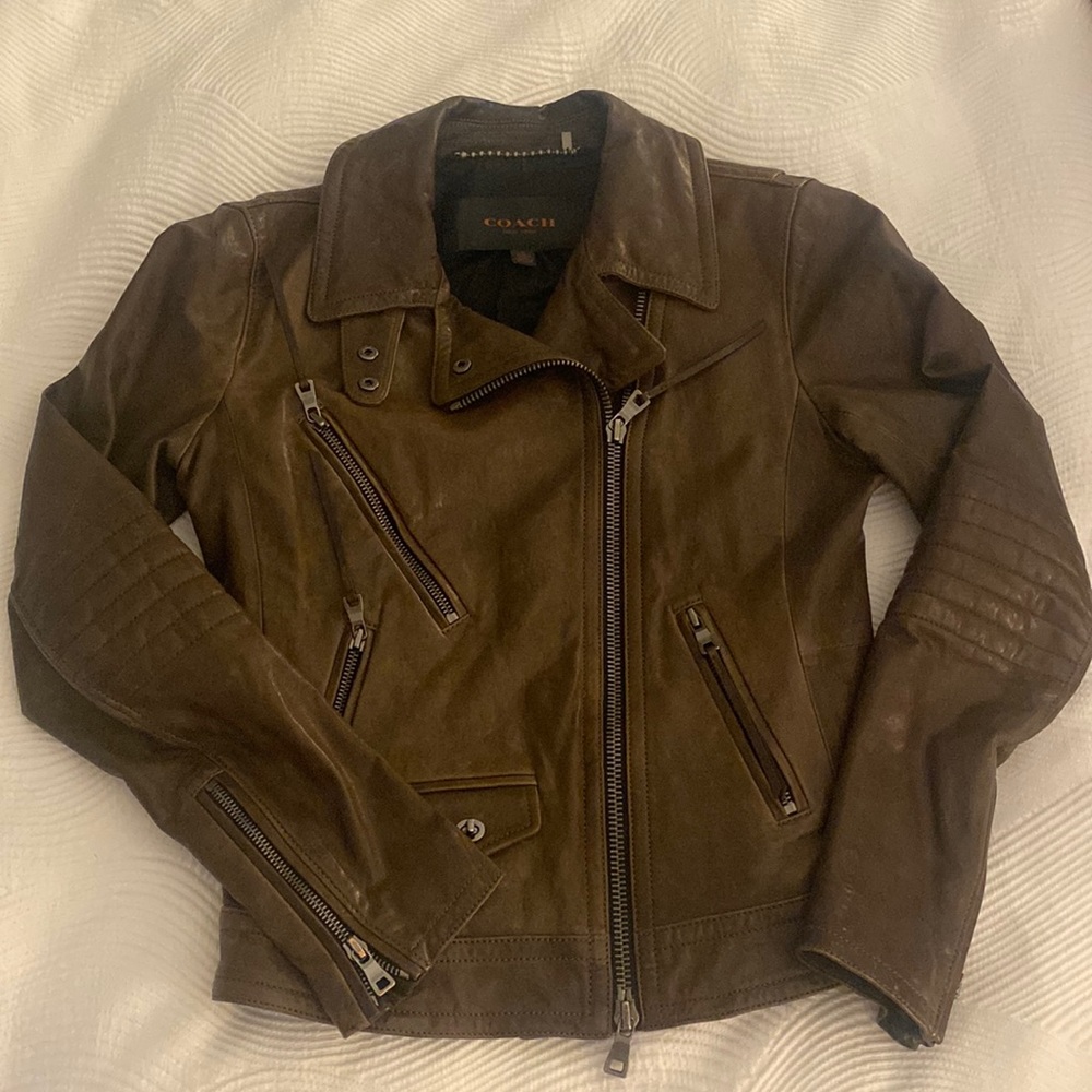 Dark Green Coach Leather Jacket